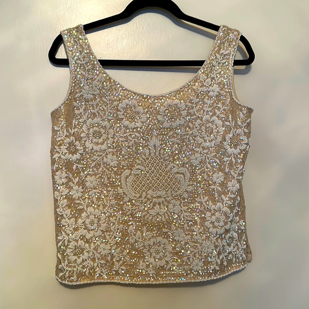 Vintage, Sequin “Beaded Lambswool” Camisole Tank Top Vibe Sweater Top